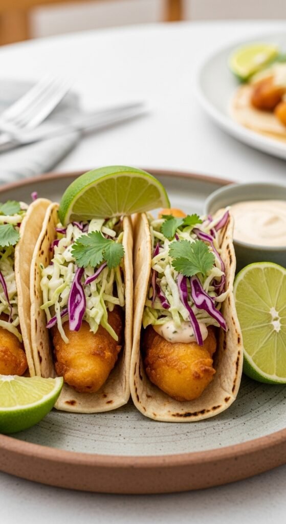 Fish Tacos with Cilantro Lime Slaw