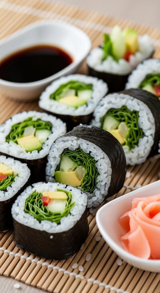 Avocado and Cucumber Sushi Rolls