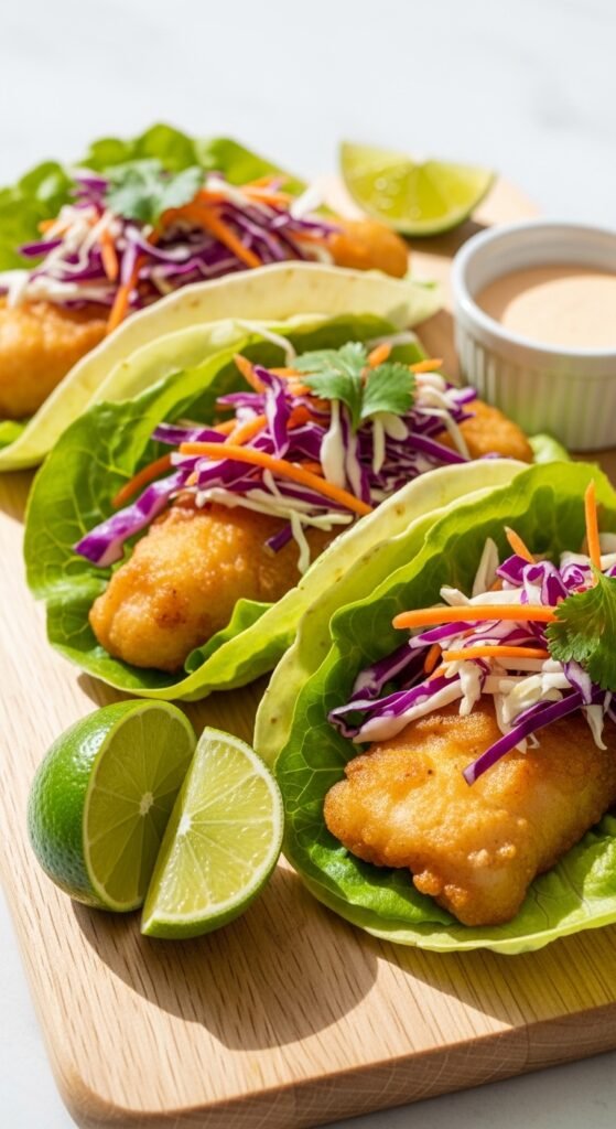 Garlic Lime Fish Tacos (Lettuce Wraps)