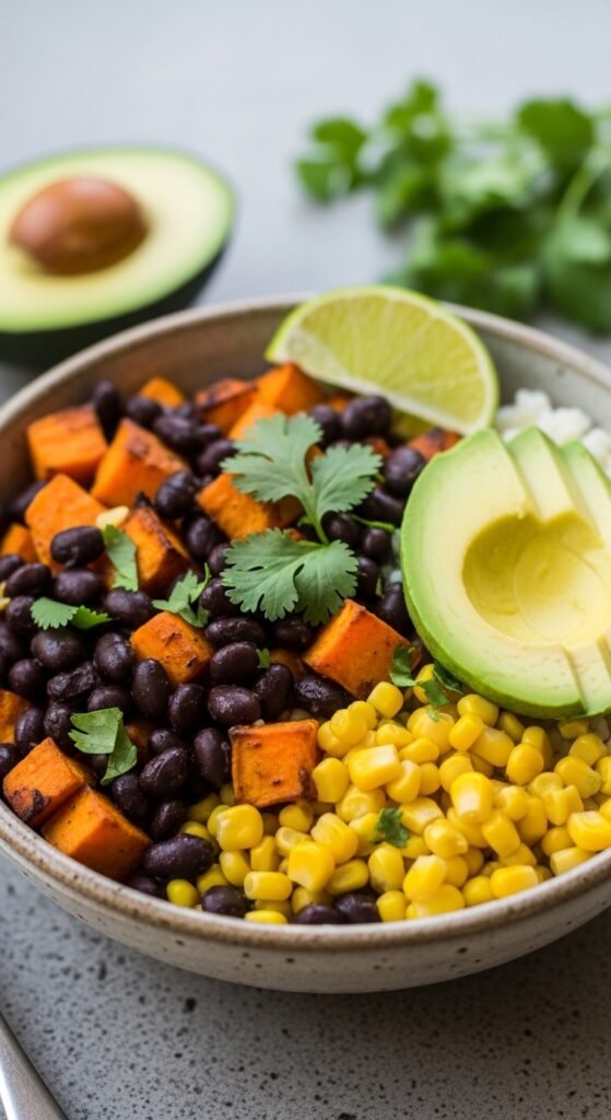 Roasted Sweet Potato and Black Bean Burrito Bowls
