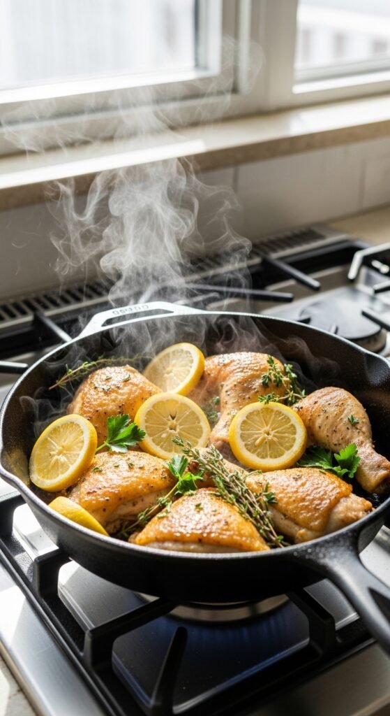 Lemon Skillet Chicken With Spring Greens
