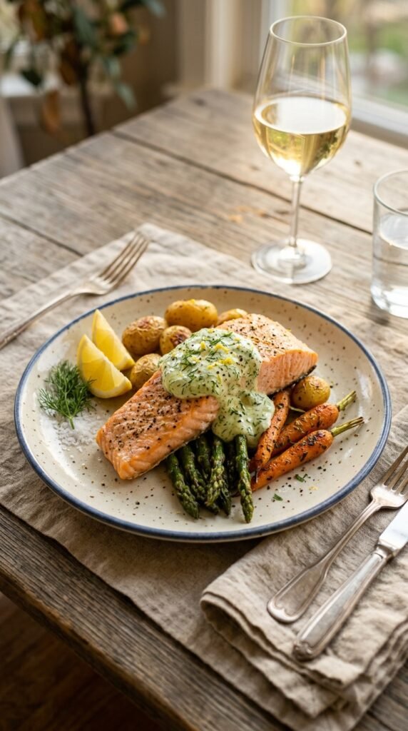 Baked Salmon with Dill Yogurt Sauce