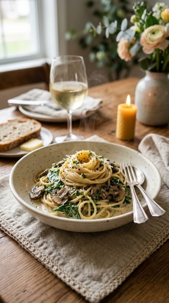 Creamy Spinach and Mushroom Pasta