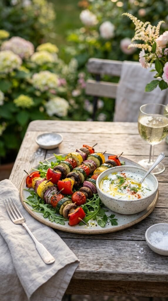 Grilled Vegetable Skewers with Yogurt Dip
