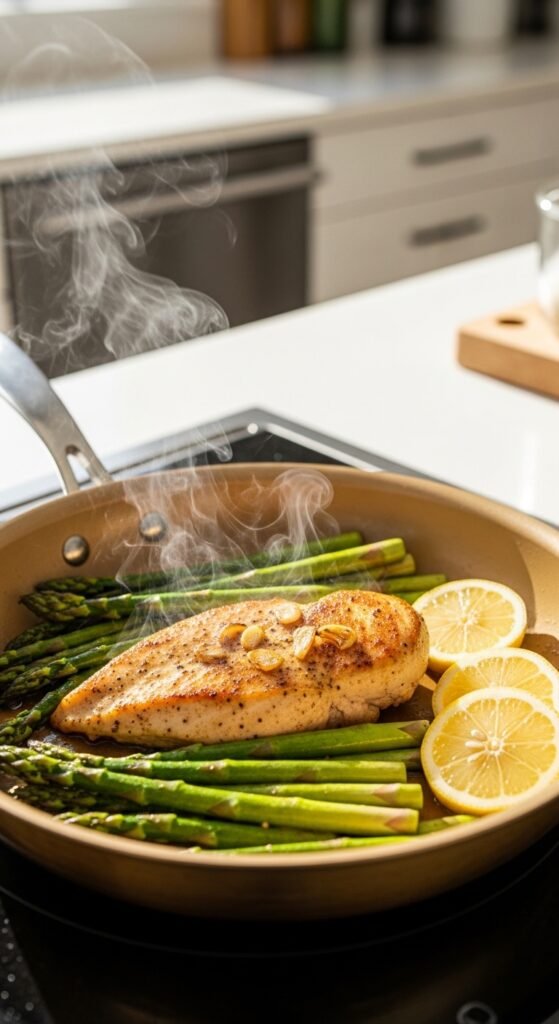 Skillet Lemon Chicken with Asparagus and Garlic