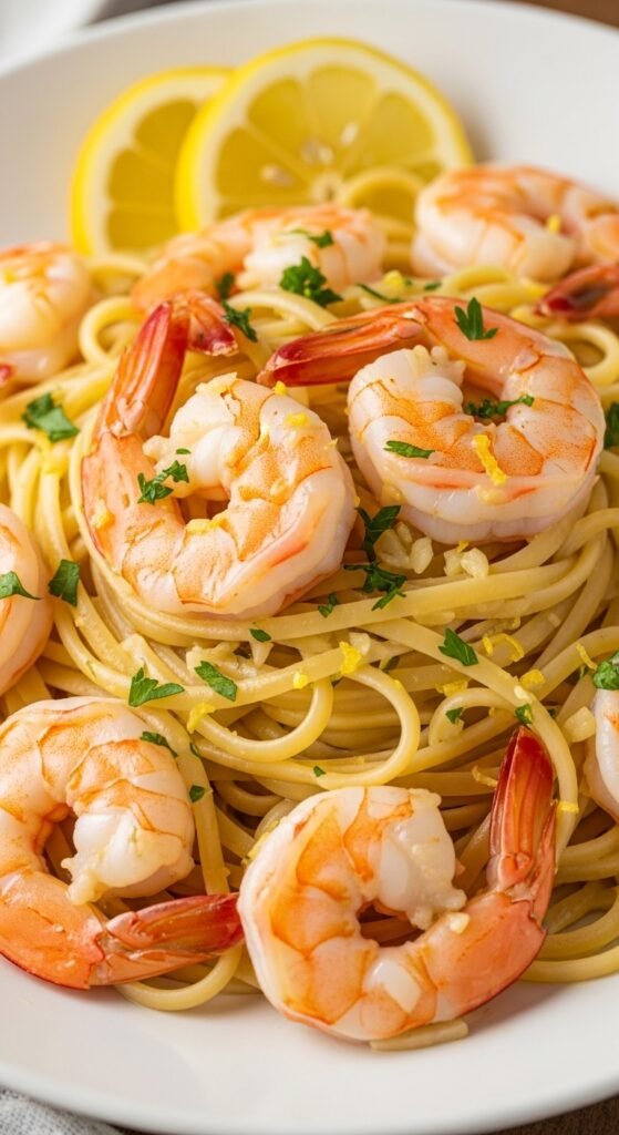 Skillet Lemon Garlic Shrimp Pasta