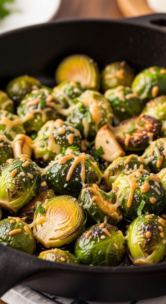 Skillet Garlic Parmesan Brussels Sprouts