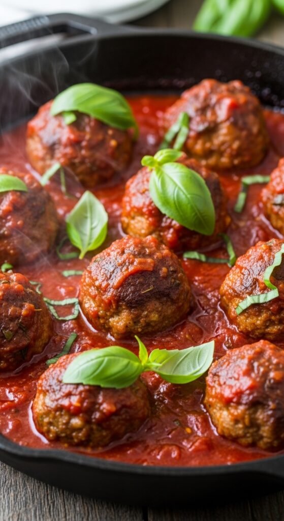 Skillet Turkey Meatballs with Tomato Sauce