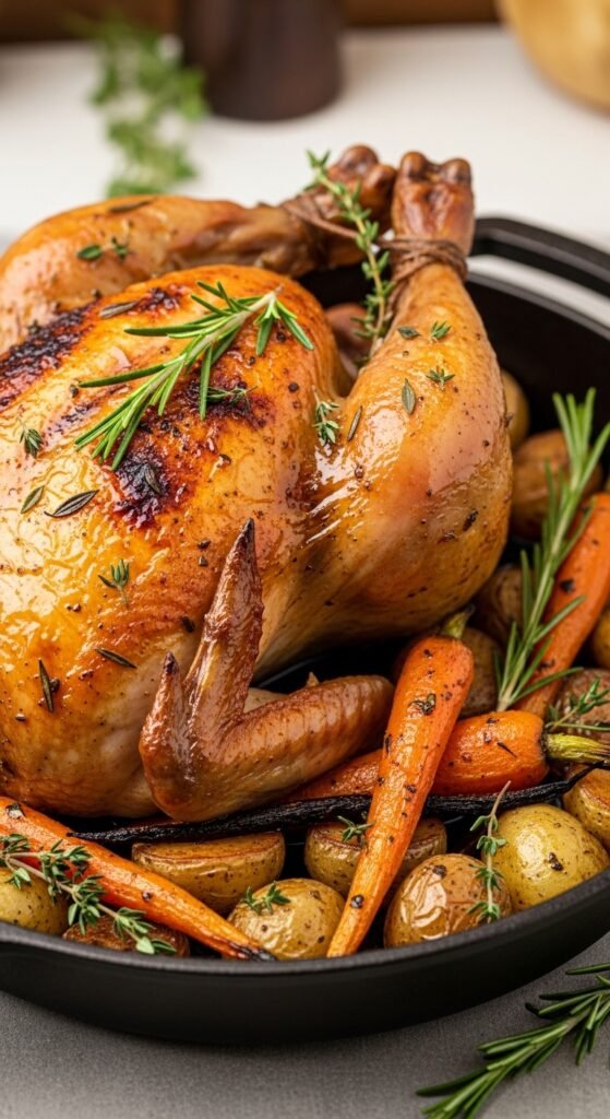 Skillet Lemon Herb Roasted Chicken with Carrots