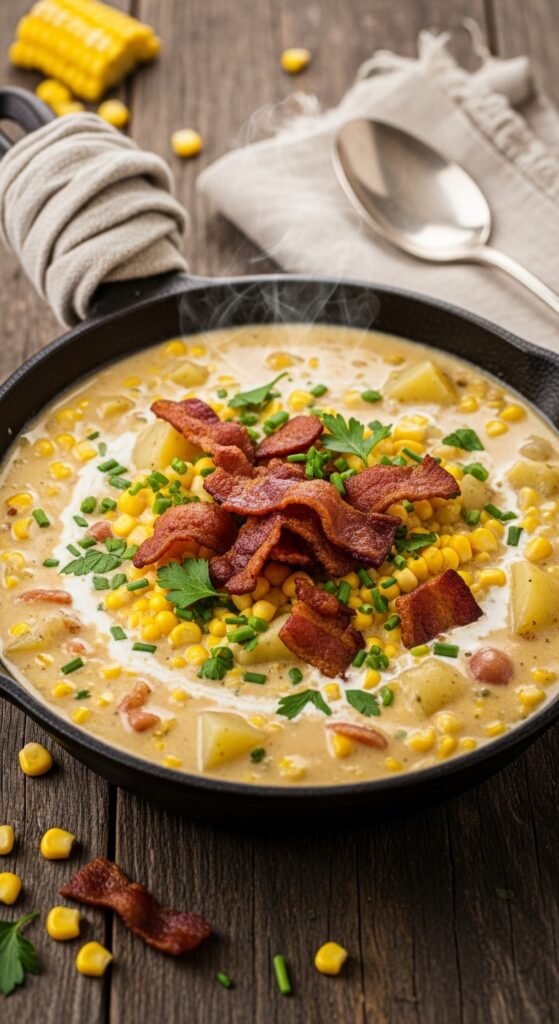 Skillet Sweet Corn and Bacon Chowder