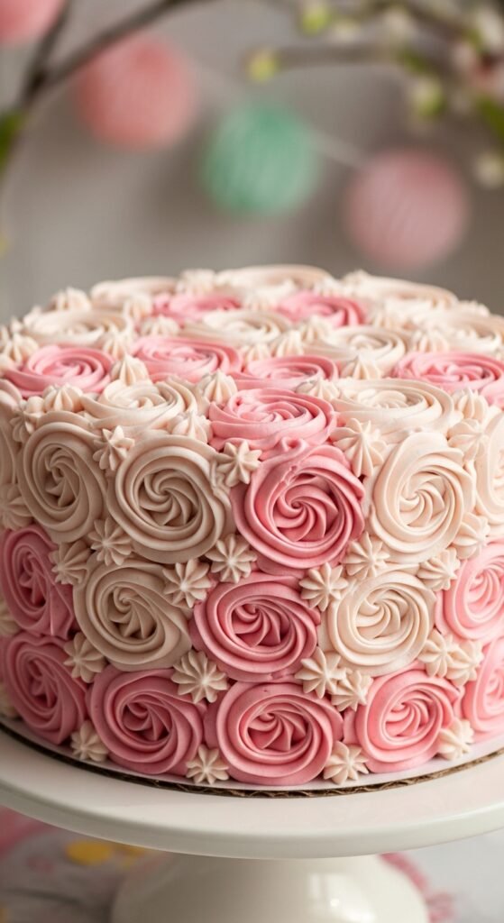 Pink Rosette Buttercream Cake