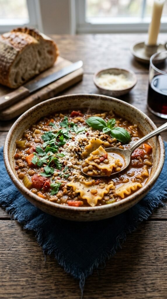 Lentil Lasagna Soup